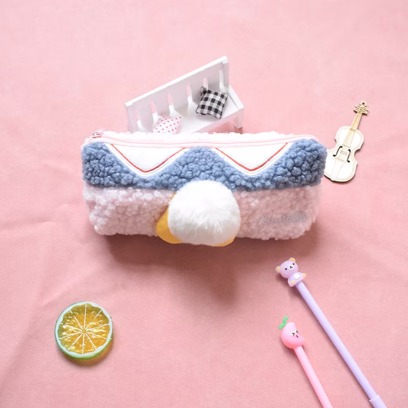 Wide Use Flannel Zipper Kawaii Circular Pencil Bag Pencil Case for Promotion Gift