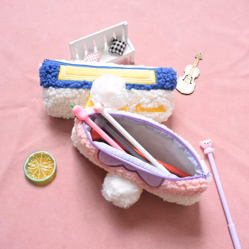 Wide Use Flannel Zipper Kawaii Circular Pencil Bag Pencil Case for Promotion Gift
