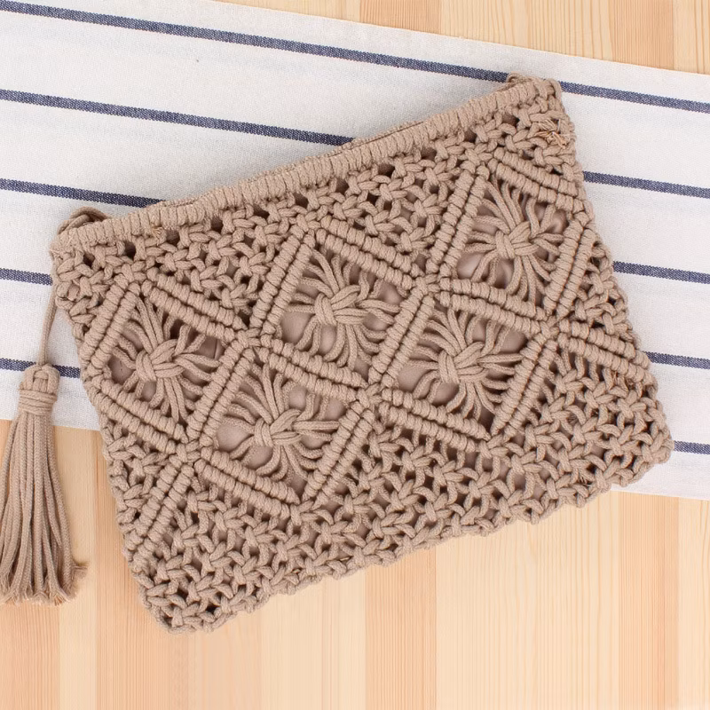 Women Summer Straw Large Tote Bag Beach Casual Shoulder Bag Handmade Square Storage Bag