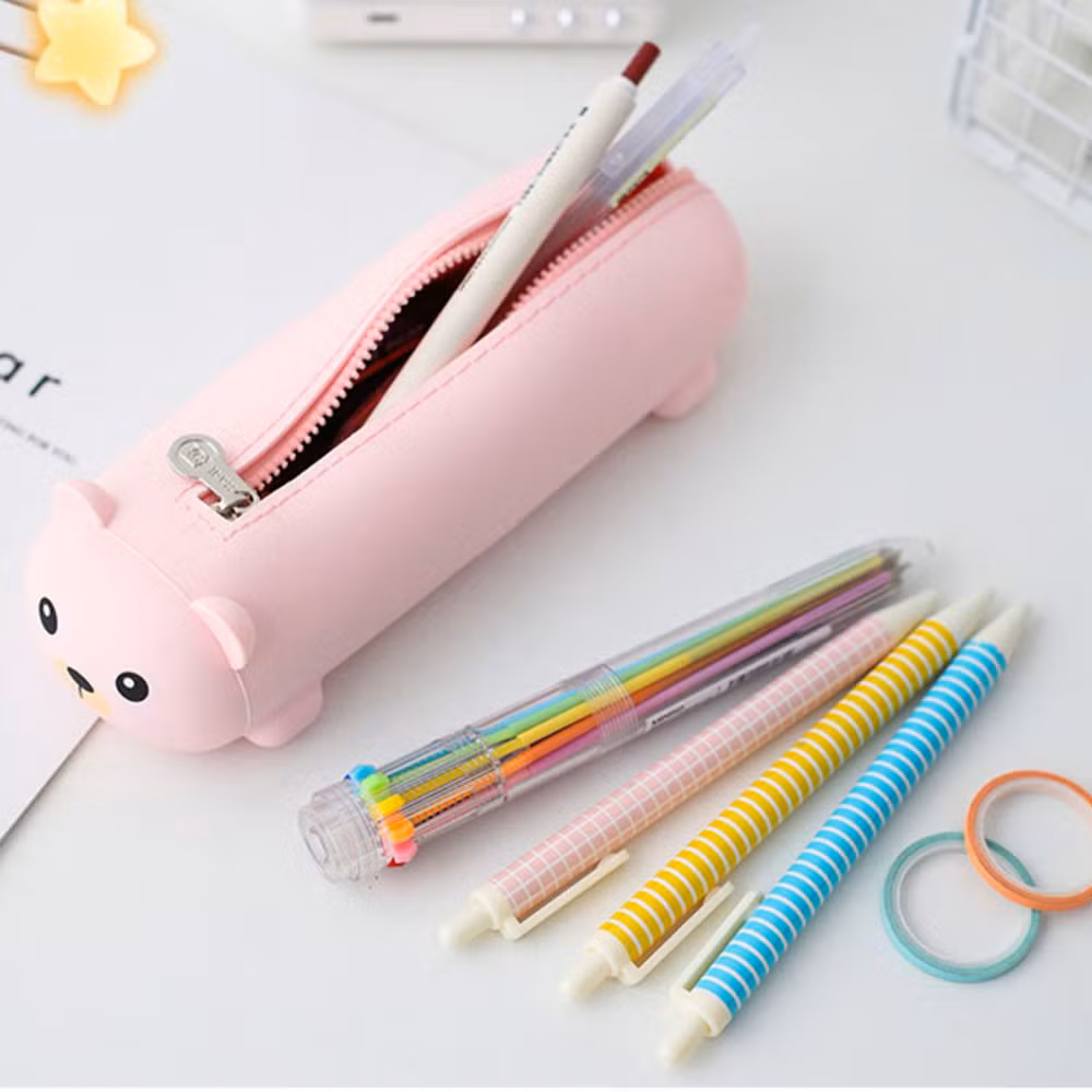 Custom Silicone Cute Cat Pencil Bag Stationery Soft Kids Kawaii Pencil Case