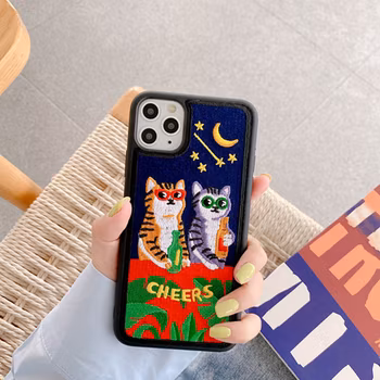 Shockproof Protective Smart Cover 3D Floral Embroidered Embroidery Real Leather Mobile Phone Case