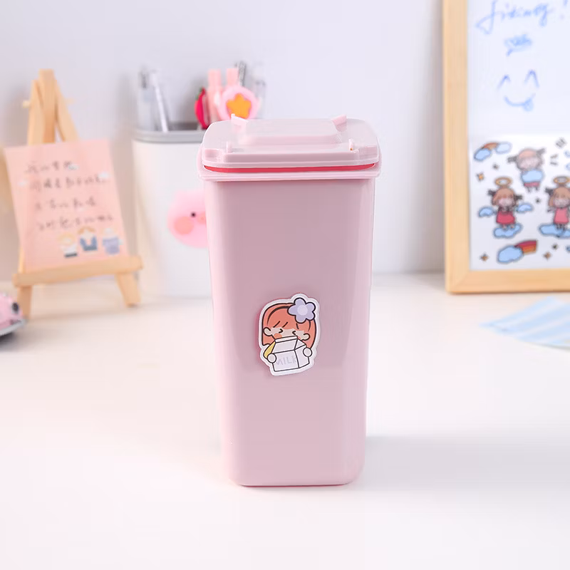 Office Stationary Cute Pink Plastic Storage Funny Trash Can Shaped Pen Holder