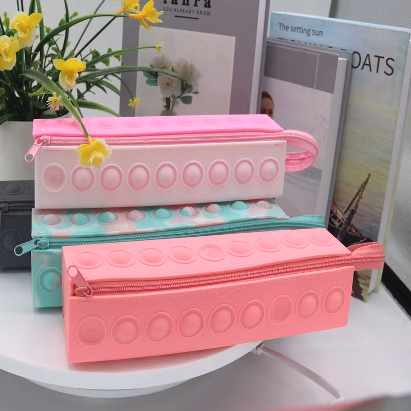 New Style Stress Relief Cuboid Silicone Pop It Pencil Bag Silicone Fidget Zipper Pen Pouch