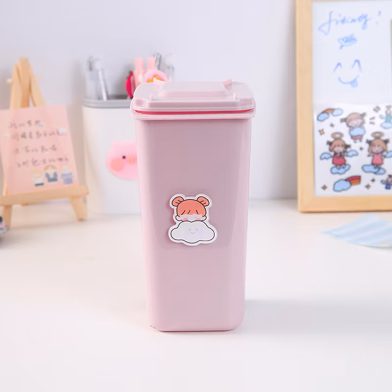 Office Stationary Cute Pink Plastic Storage Funny Trash Can Shaped Pen Holder