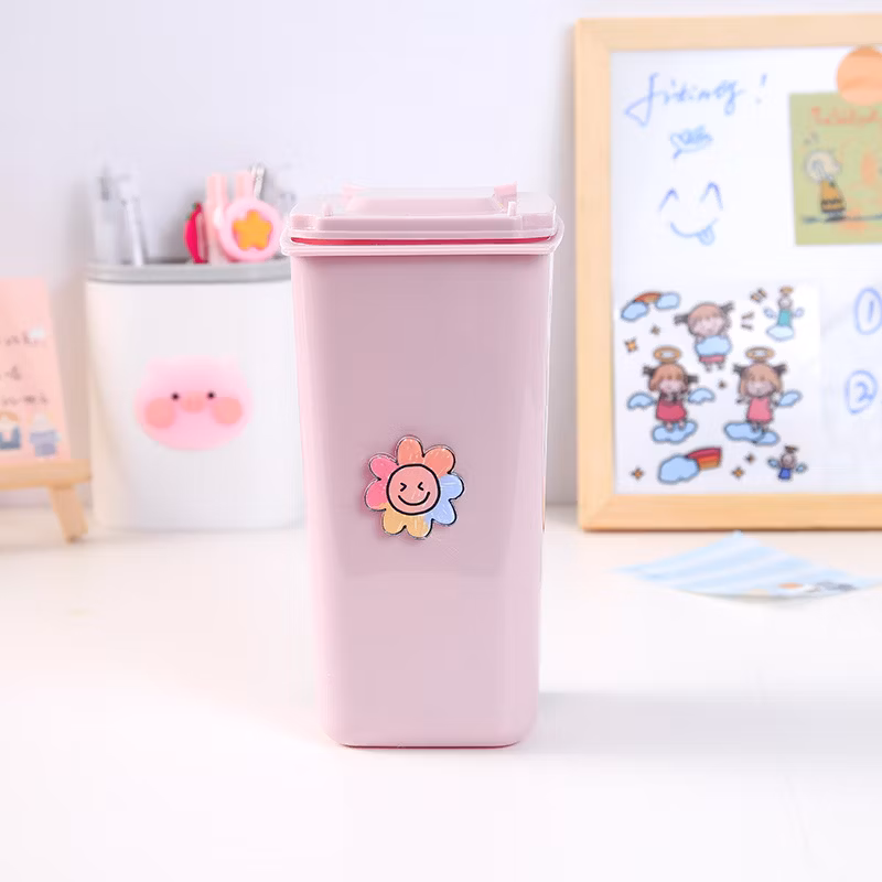 Office Stationary Cute Pink Plastic Storage Funny Trash Can Shaped Pen Holder