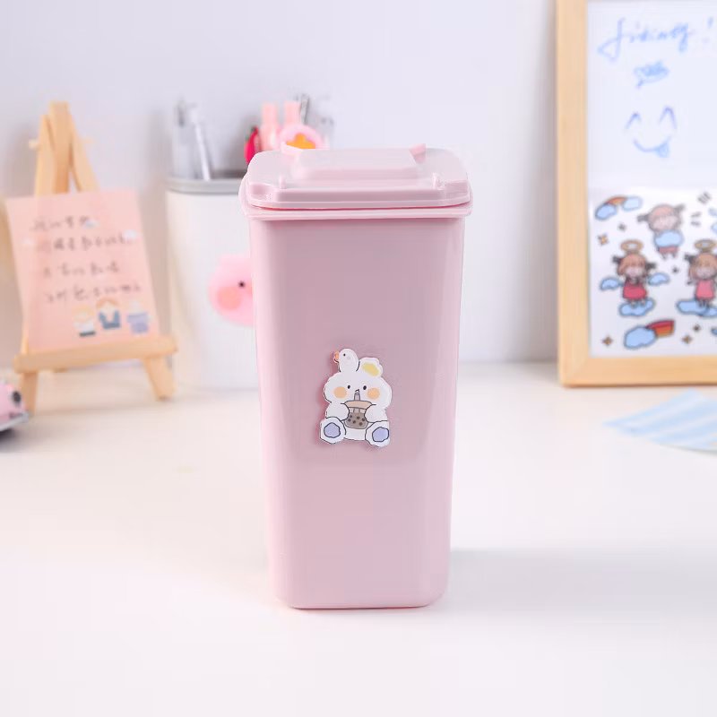 Office Stationary Cute Pink Plastic Storage Funny Trash Can Shaped Pen Holder