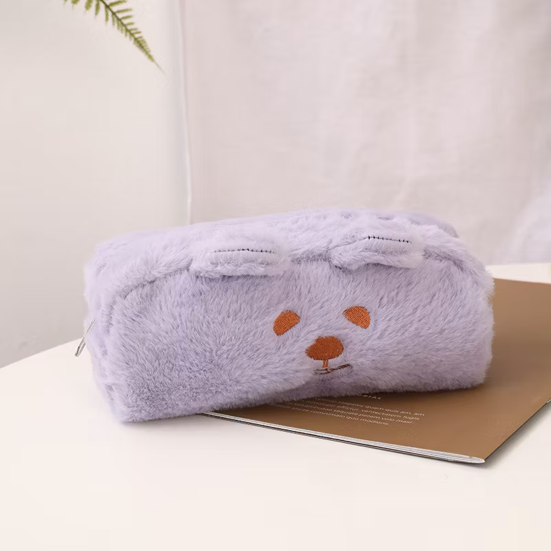 High Quality Flannel Zipper Lovely Circular Pencil Bag Pencil Case for School & Office