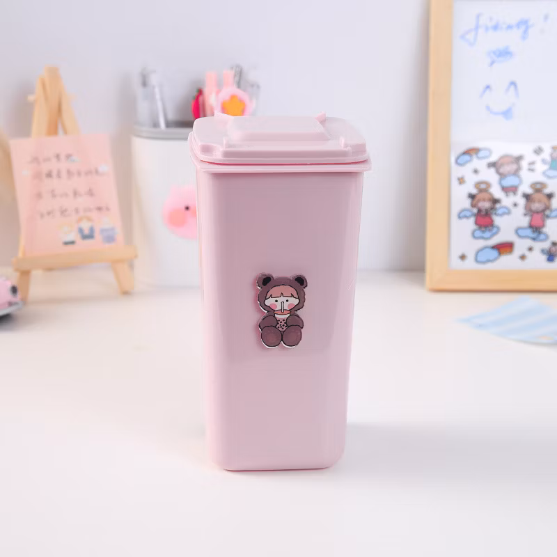 Office Stationary Cute Pink Plastic Storage Funny Trash Can Shaped Pen Holder