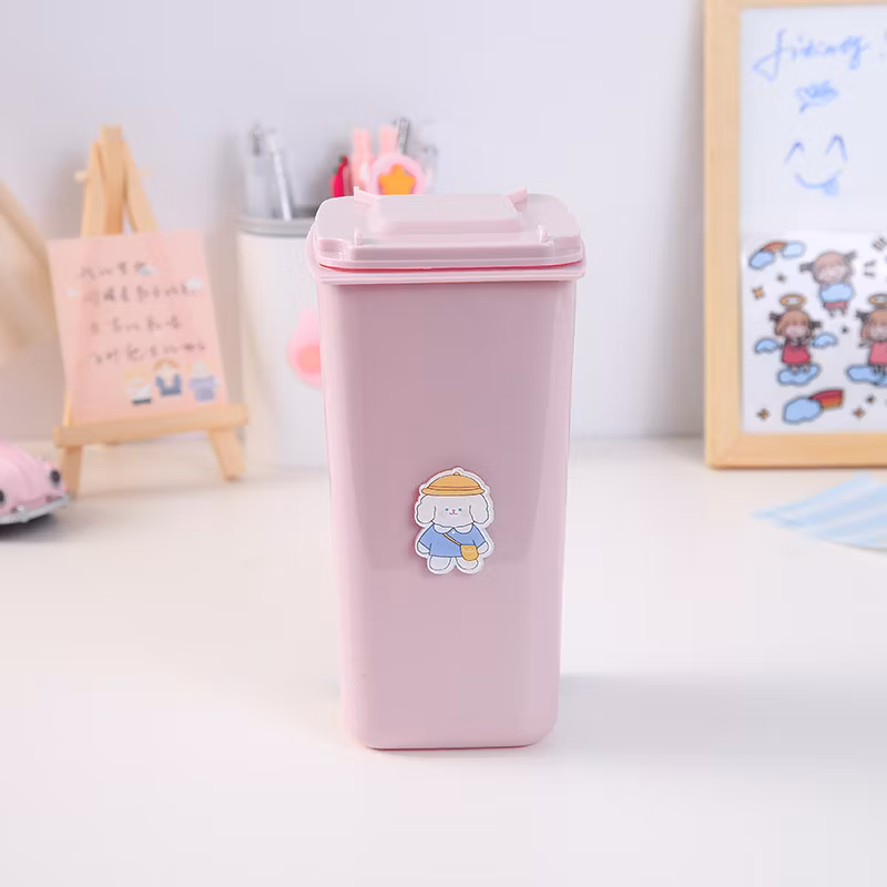 Office Stationary Cute Pink Plastic Storage Funny Trash Can Shaped Pen Holder