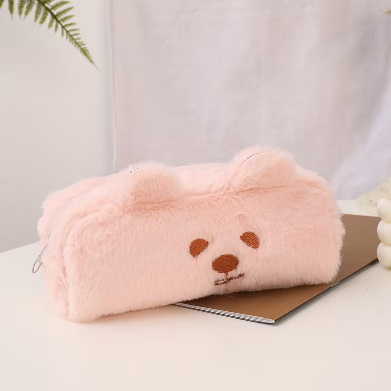 High Quality Flannel Zipper Lovely Circular Pencil Bag Pencil Case for School & Office