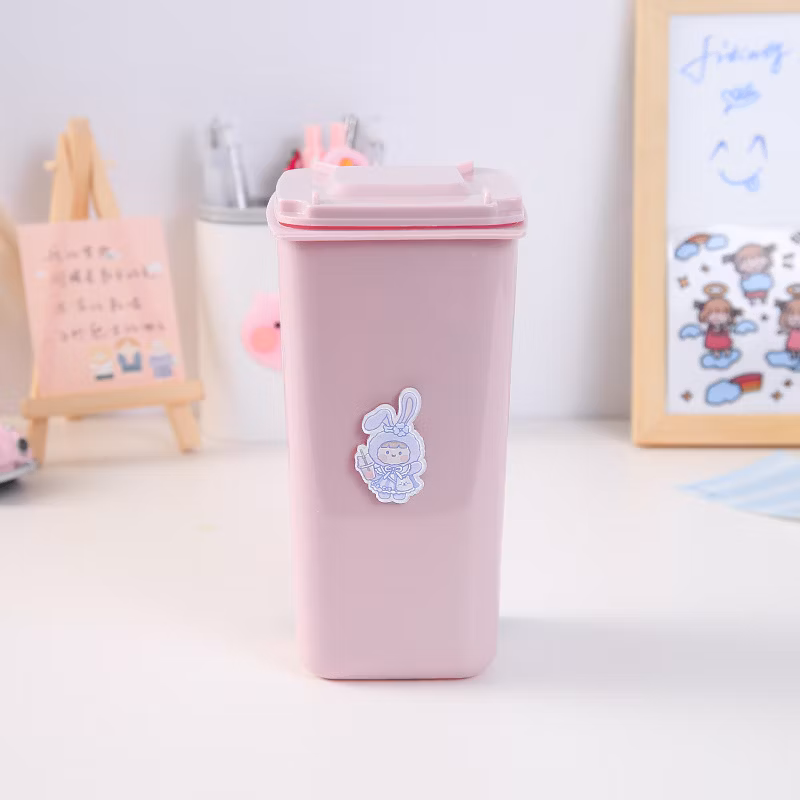 Office Stationary Cute Pink Plastic Storage Funny Trash Can Shaped Pen Holder