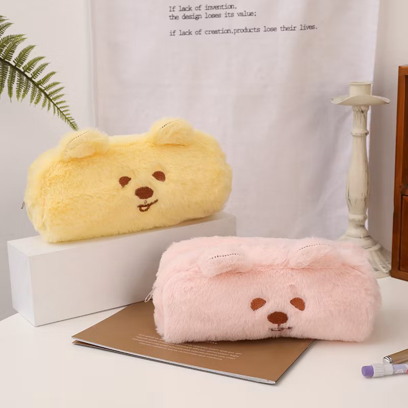 High Quality Flannel Zipper Lovely Circular Pencil Bag Pencil Case for School & Office