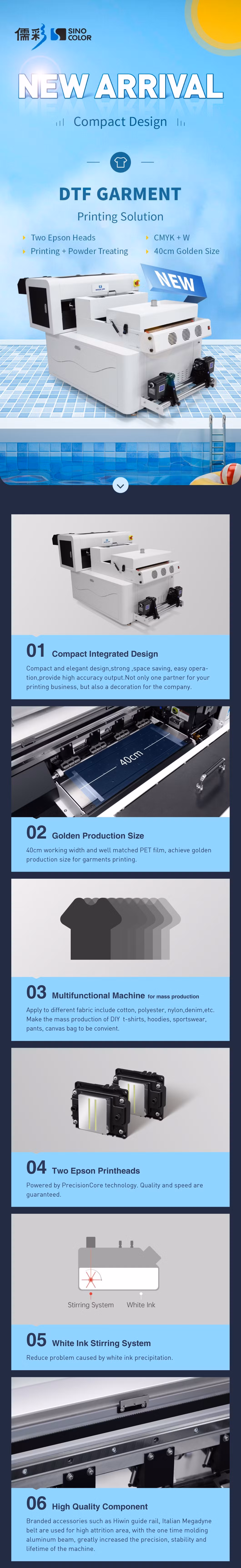 Best Multi-Functional 40cm 60cm 80cm 1/2/4 I1600 I3200 Heads Fluorescent Color Dtf DTG Printer T Shirt Printing Machine with Integrated Powder Shaker