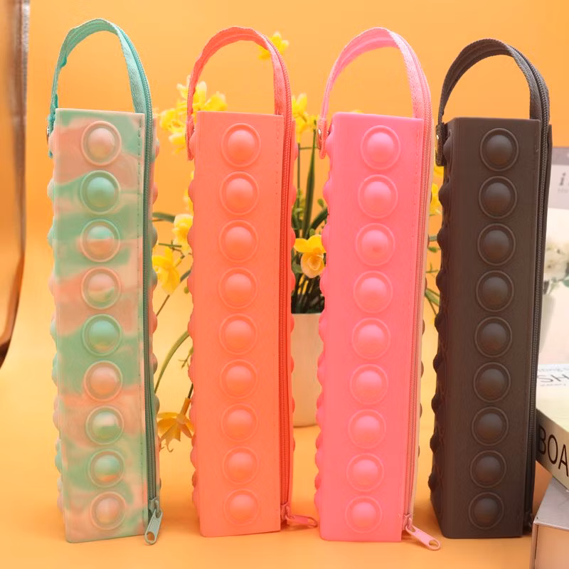 New Style Stress Relief Cuboid Silicone Pop It Pencil Bag Silicone Fidget Zipper Pen Pouch