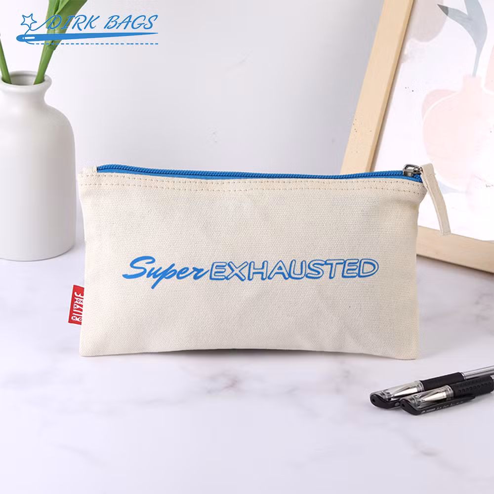 Custom Logo Canvas Fabric Zipper Pouch Small Tool Pencil Cosmetic Make up Bag