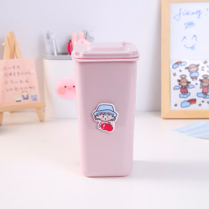 Office Stationary Cute Pink Plastic Storage Funny Trash Can Shaped Pen Holder