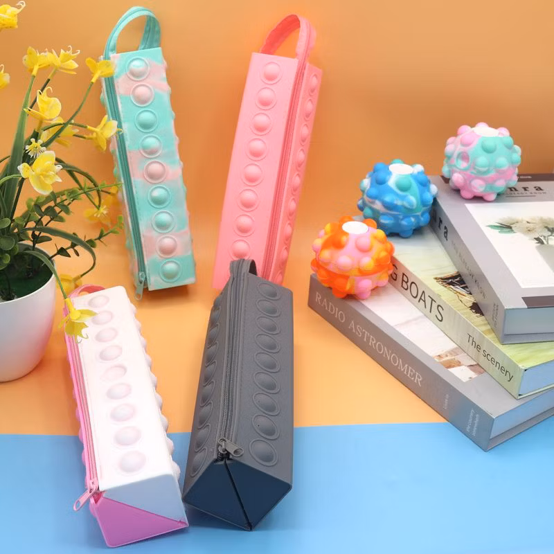 New Style Stress Relief Cuboid Silicone Pop It Pencil Bag Silicone Fidget Zipper Pen Pouch