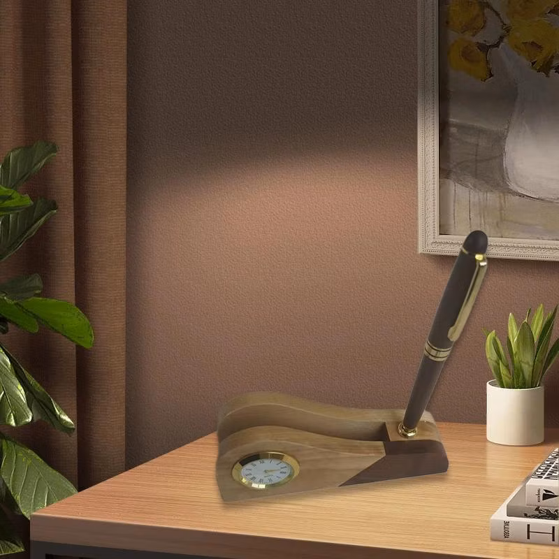 Wood Pen Holder and Watch Pencil Stand Inserted Watch for Office Desktop & Gift and Customized Size Cheap Price