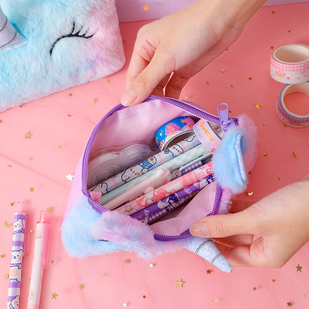 Wholesale Student Plush Cartoon Pen Case Creative Gift Unicorn Pencil Bags