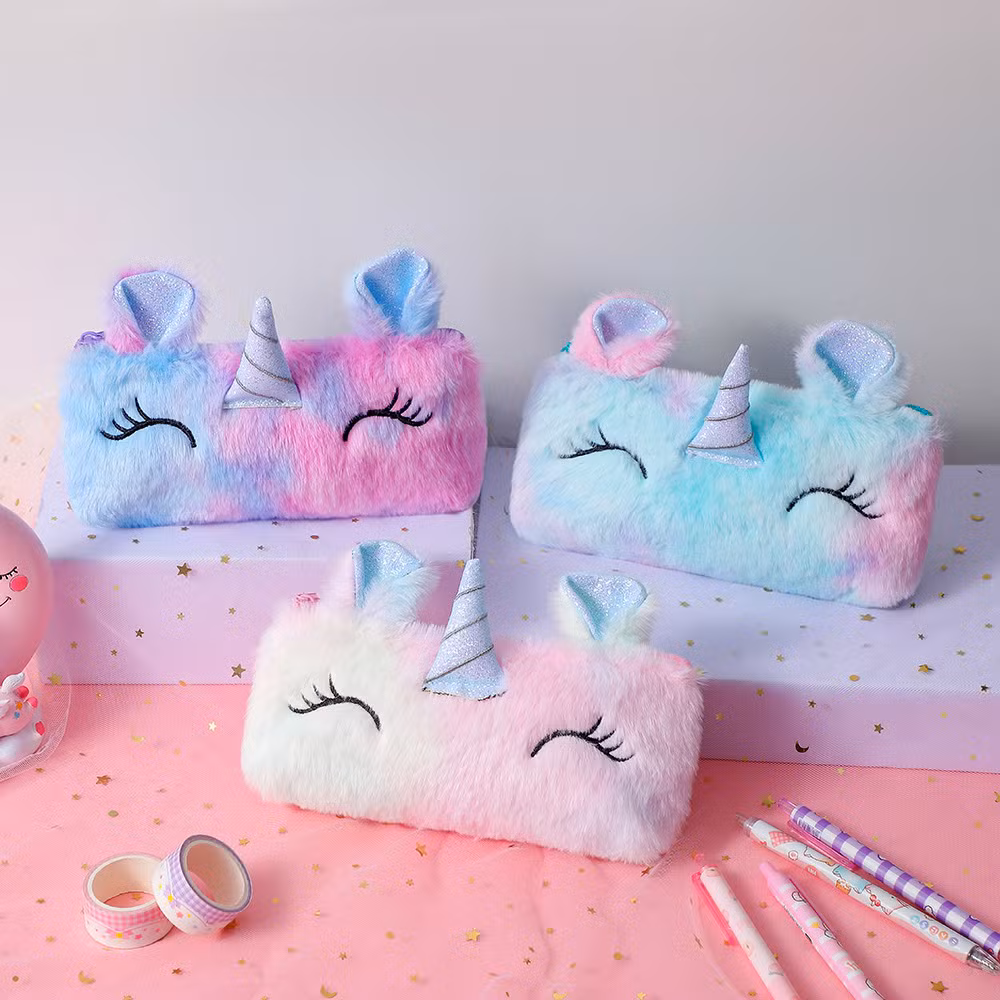 Wholesale Student Plush Cartoon Pen Case Creative Gift Unicorn Pencil Bags