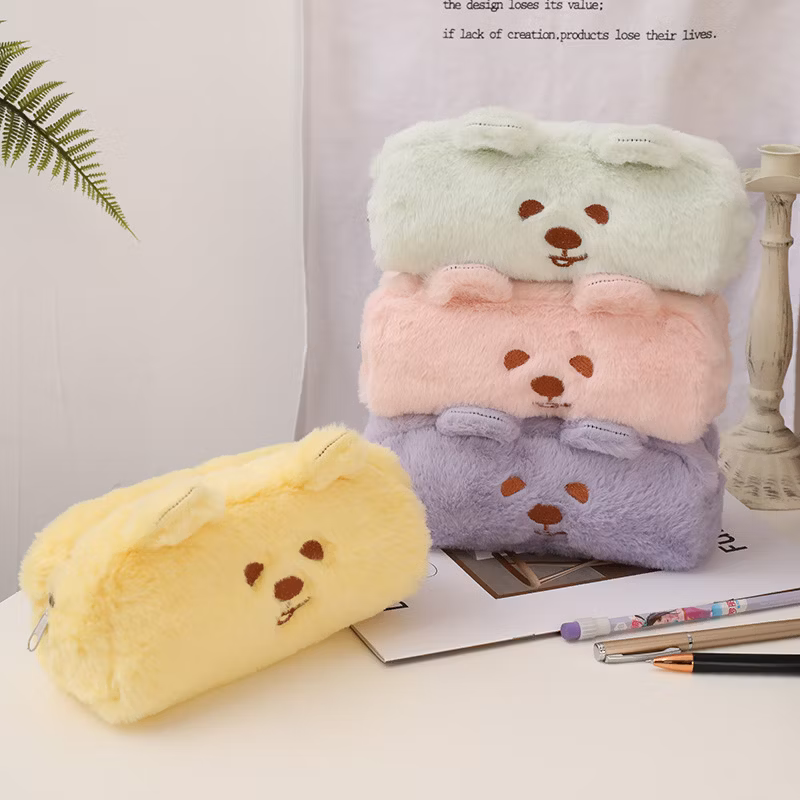 High Quality Flannel Zipper Lovely Circular Pencil Bag Pencil Case for School & Office