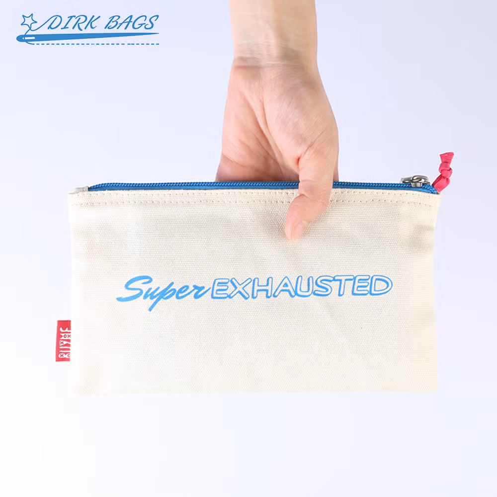 Custom Logo Canvas Fabric Zipper Pouch Small Tool Pencil Cosmetic Make up Bag