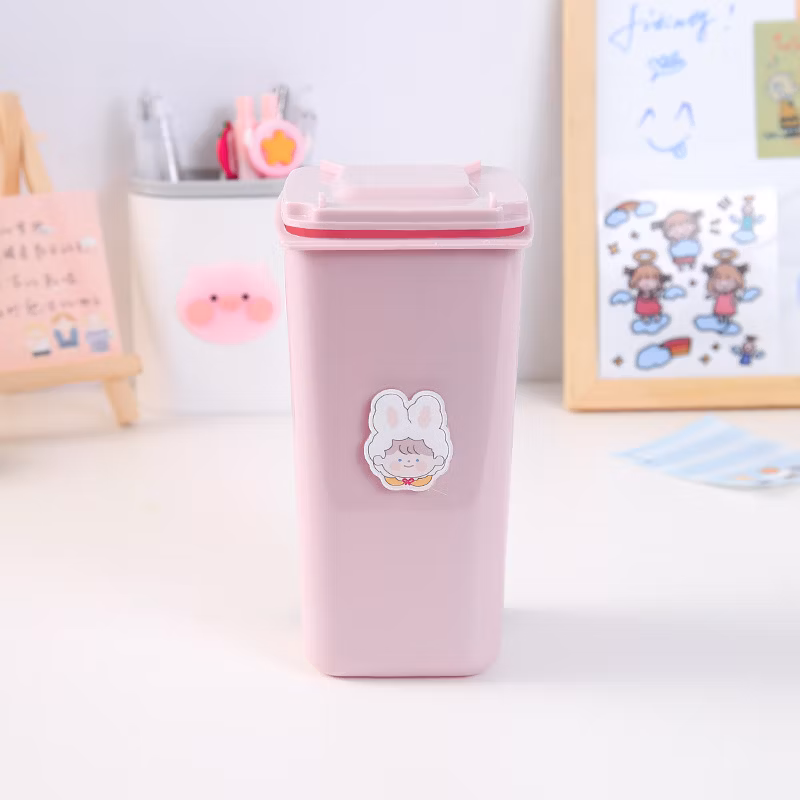Office Stationary Cute Pink Plastic Storage Funny Trash Can Shaped Pen Holder