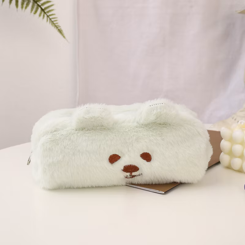 High Quality Flannel Zipper Lovely Circular Pencil Bag Pencil Case for School & Office