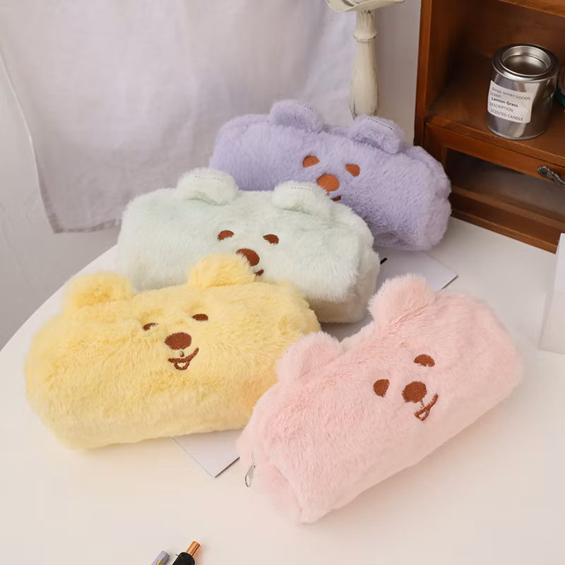 High Quality Flannel Zipper Lovely Circular Pencil Bag Pencil Case for School & Office