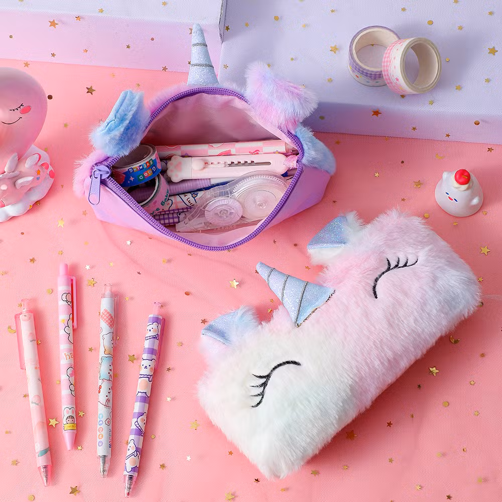 Wholesale Student Plush Cartoon Pen Case Creative Gift Unicorn Pencil Bags