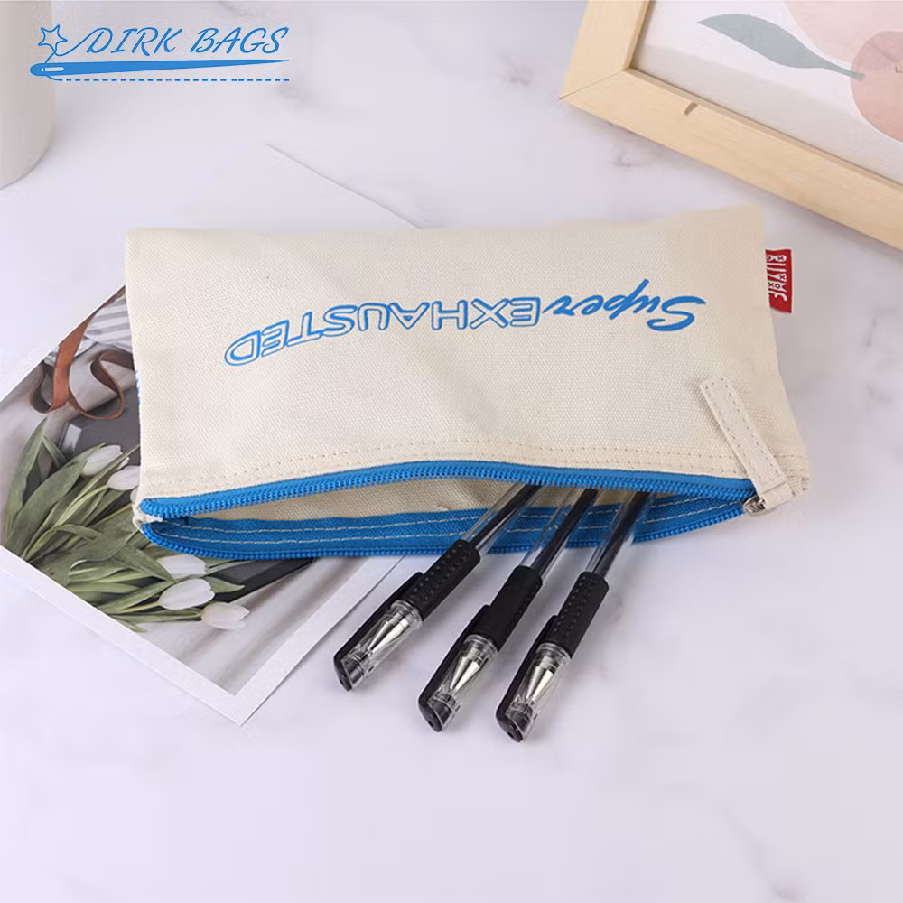 Custom Logo Canvas Fabric Zipper Pouch Small Tool Pencil Cosmetic Make up Bag
