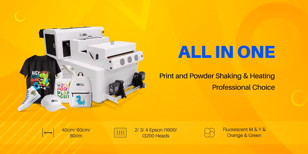 Best Multi-Functional 40cm 60cm 80cm 1/2/4 I1600 I3200 Heads Fluorescent Color Dtf DTG Printer T Shirt Printing Machine with Integrated Powder Shaker
