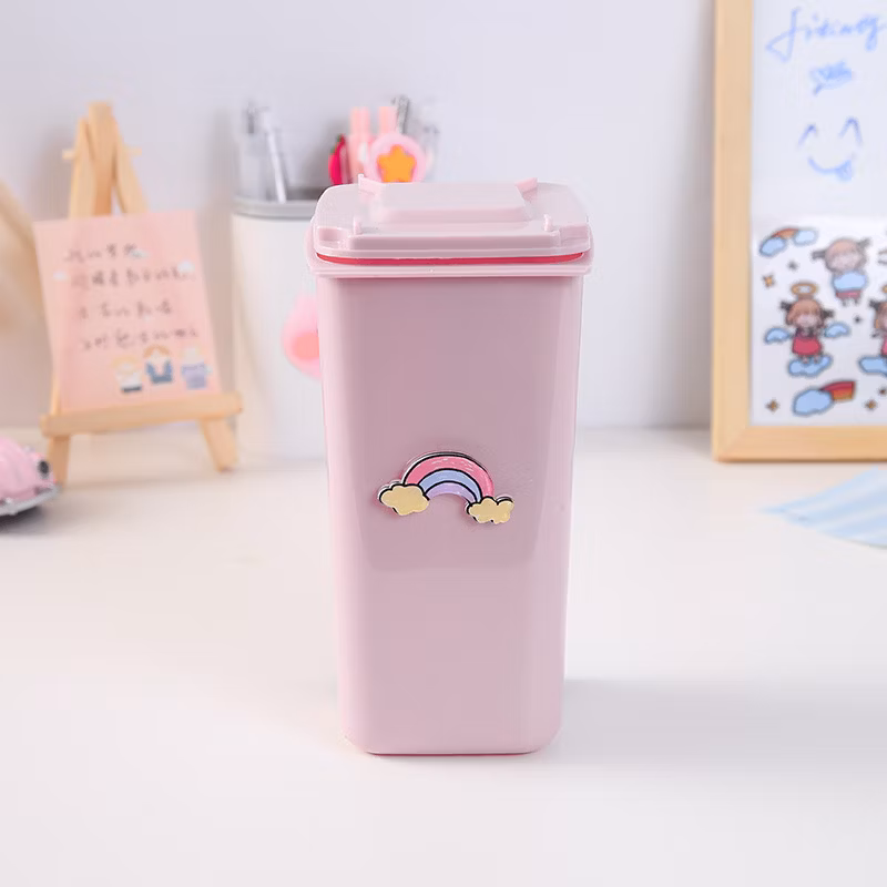 Office Stationary Cute Pink Plastic Storage Funny Trash Can Shaped Pen Holder