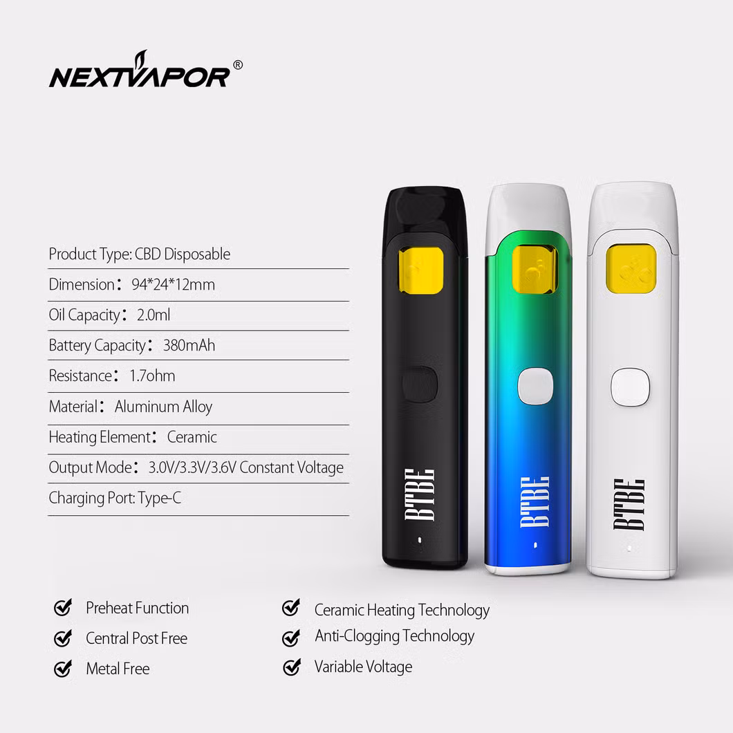 Preheat Type Variable Voltage 3.0V 3.3V 3.6V 2.0ml 1.7ohm Leaks Resistance Liquid Single Use Disposable Vape