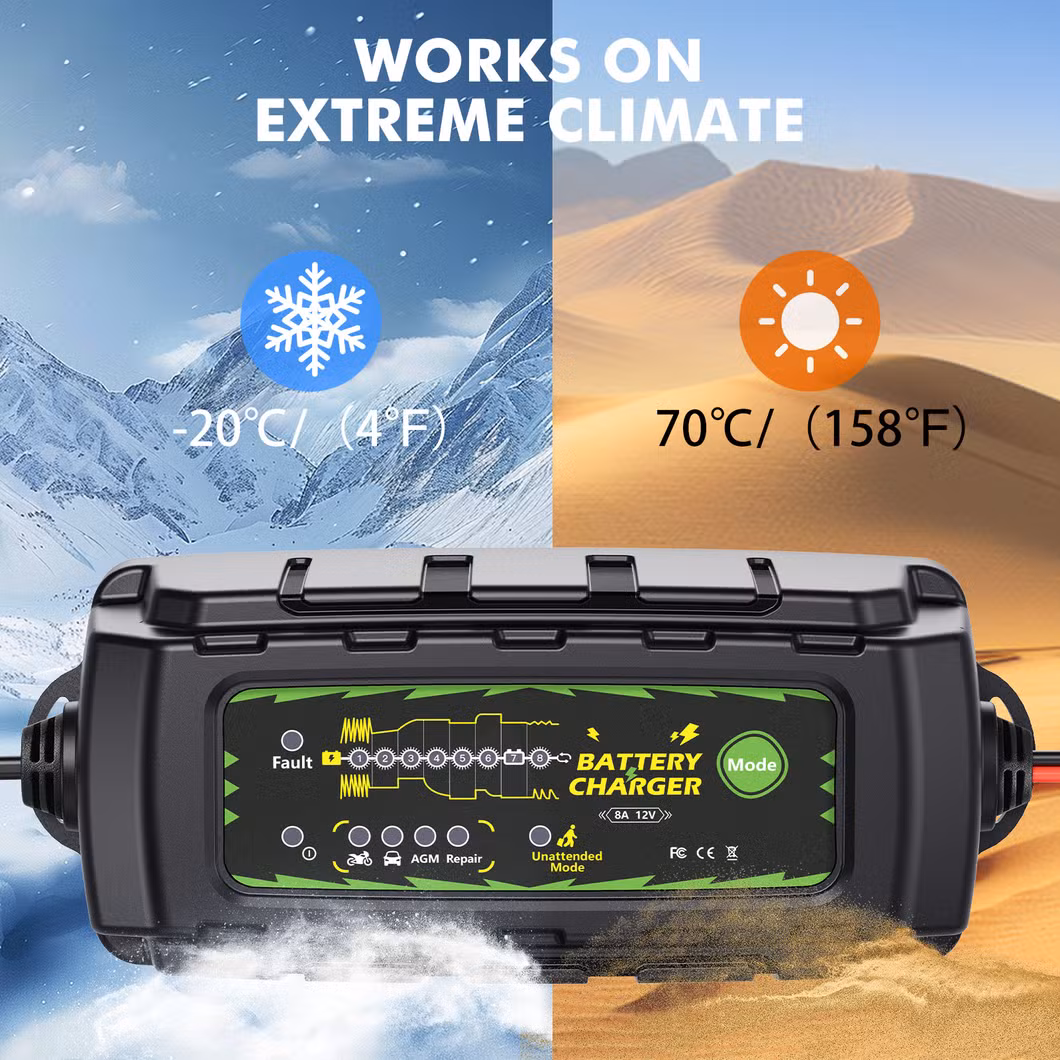 8-Step Battery Charger Battery Maintenance Outdoor Charging Waterproof Against Overcharging
