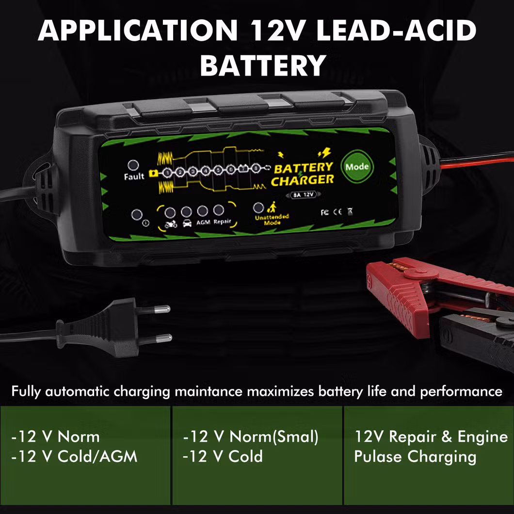 8-Step Battery Charger Battery Maintenance Outdoor Charging Waterproof Against Overcharging
