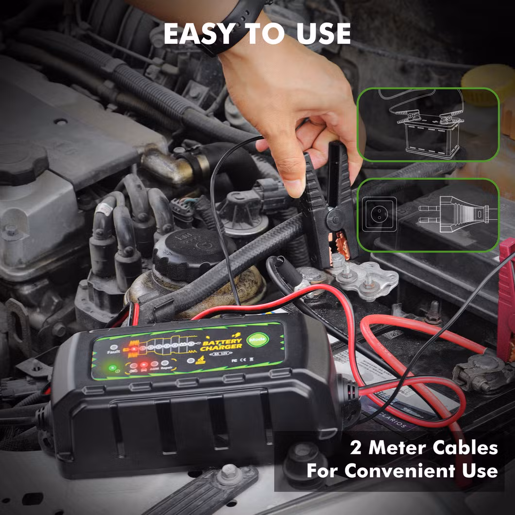 8-Step Battery Charger Battery Maintenance Outdoor Charging Waterproof Against Overcharging