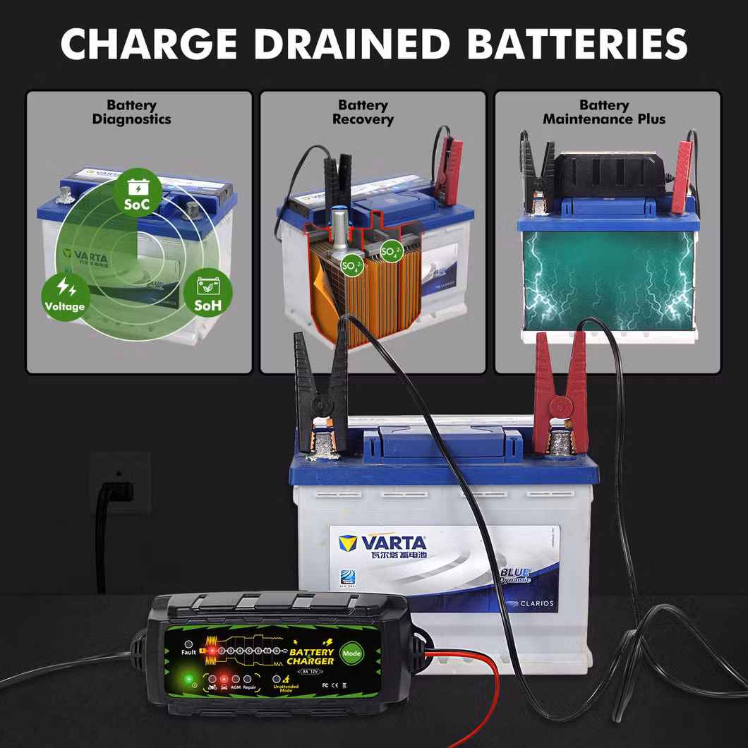 8-Step Battery Charger Battery Maintenance Outdoor Charging Waterproof Against Overcharging