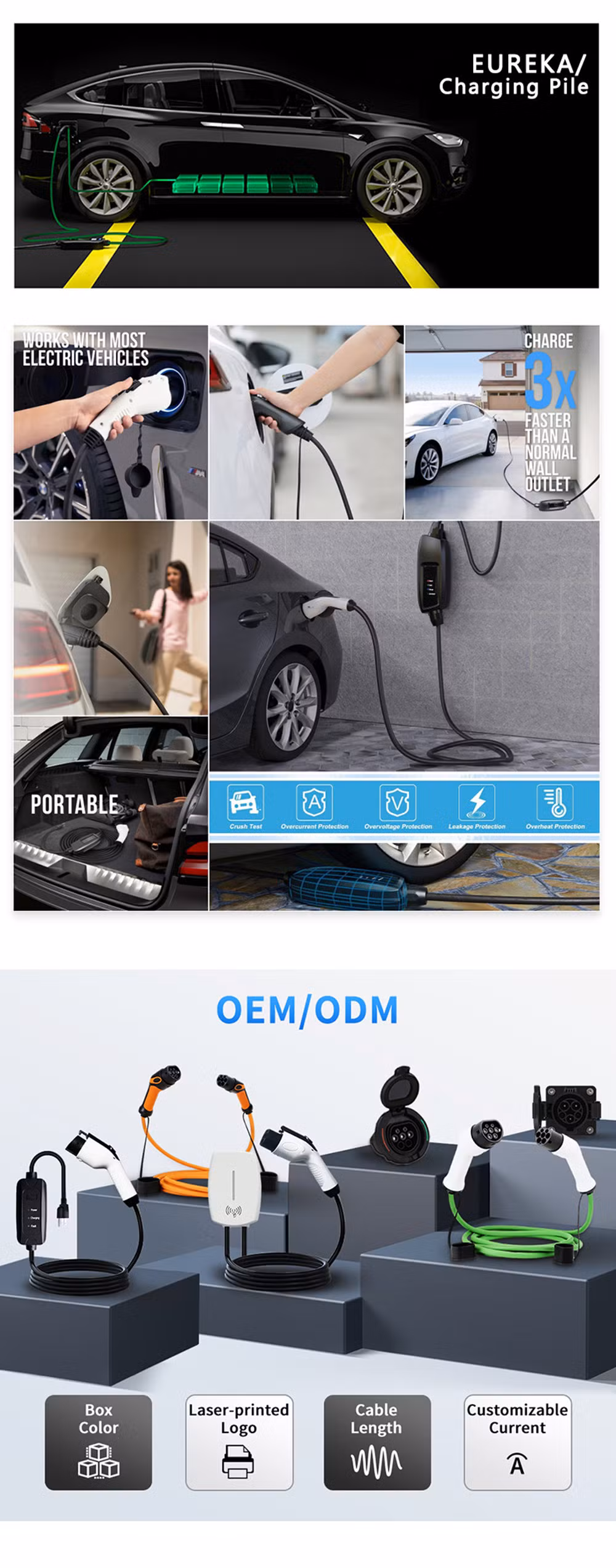 Wholesale Type 2 Portable EV Charger Wallbox 32A 7kw Home Use Portable EV Charger
