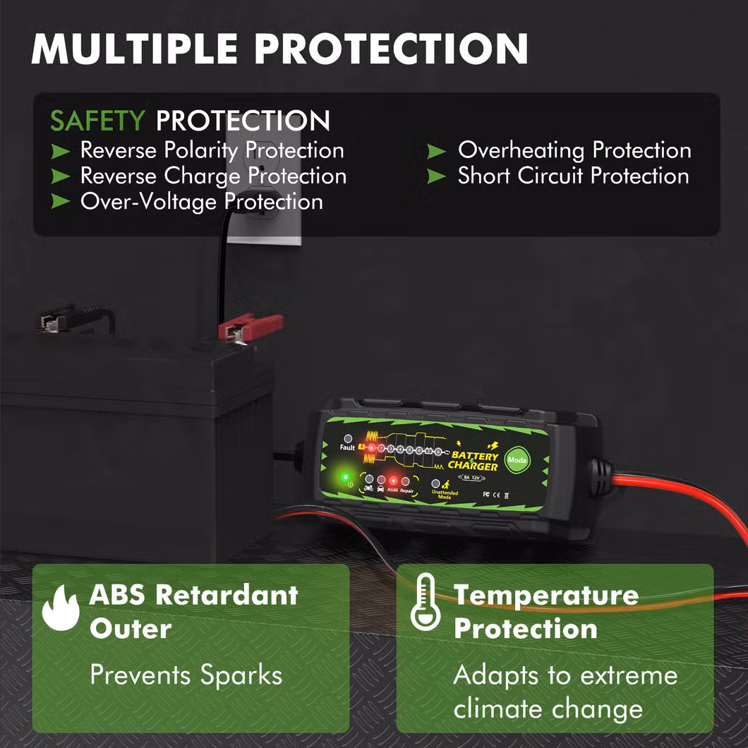 8-Step Battery Charger Battery Maintenance Outdoor Charging Waterproof Against Overcharging