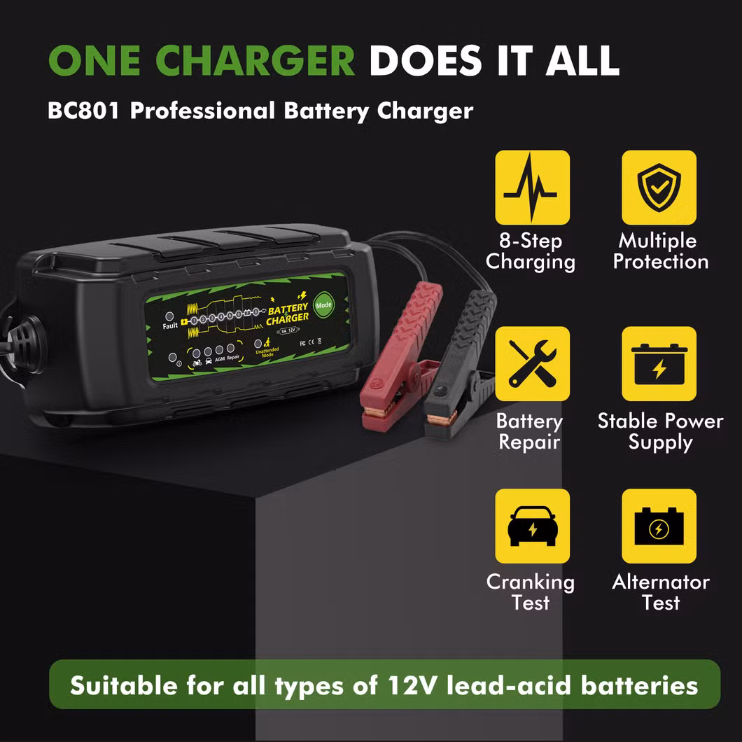 8-Step Battery Charger Battery Maintenance Outdoor Charging Waterproof Against Overcharging