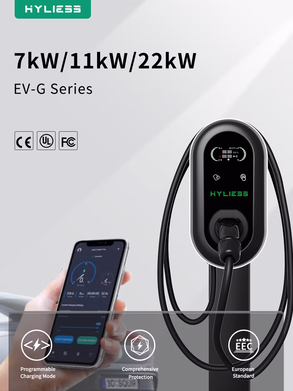 High Performance 7kw 11kw 22kw Smart EV Charger All Certified Home Charging Station EV Charger with 5m Cable