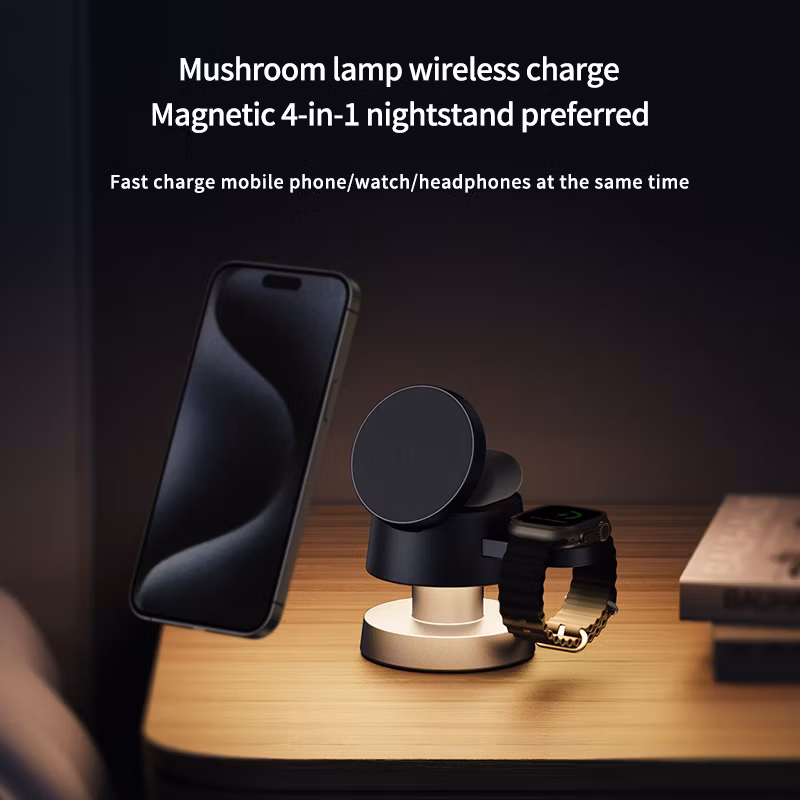 4 in 1 Wireless Charging Magsafe Magnetic Charger, Mushroom Lamp Wireless Charge, 3-in-1 Fast Charge for Apple iWatch Ultra, Airpods