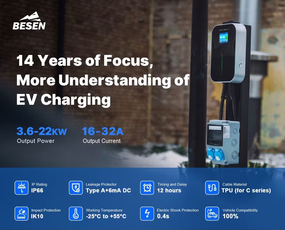 Besen Factory OEM ODM RFID Card AC EV Charging Station 22kw 32A IP66 APP Ocpp Floor Mounted Level 2 Electric Car Charging Station