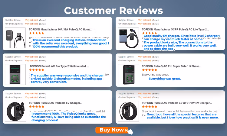 Topdon America USA Stock Pulseq AC Portable 7kw 3.7kw 7.7kw Type 2 1 16AMP 32A High Quality LCD Smart Fast Charging Station Portable EV Charger for Electric Car