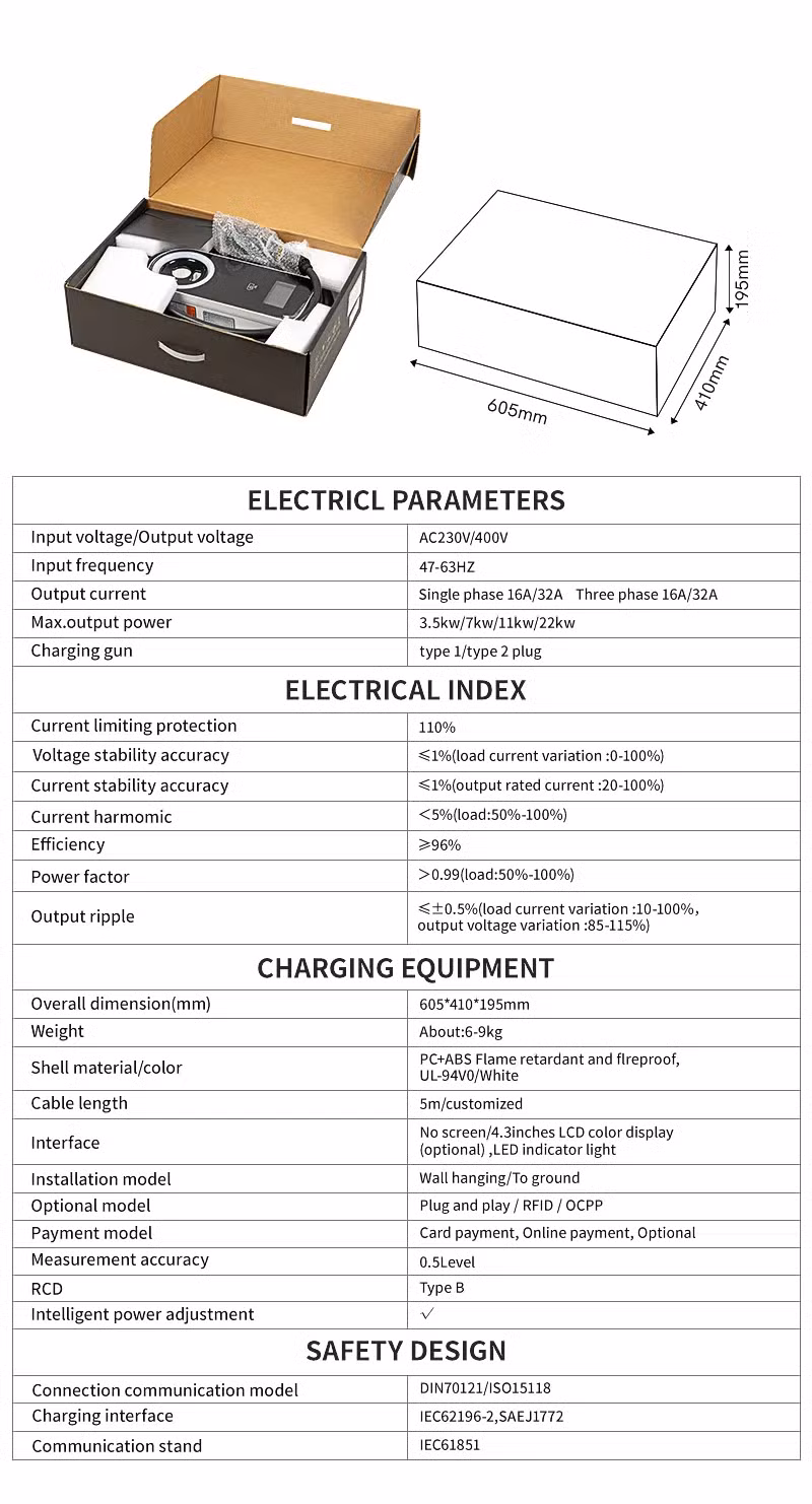 AC Charging Station for Electric Vehicles Gbt/CCS2 with IP54
