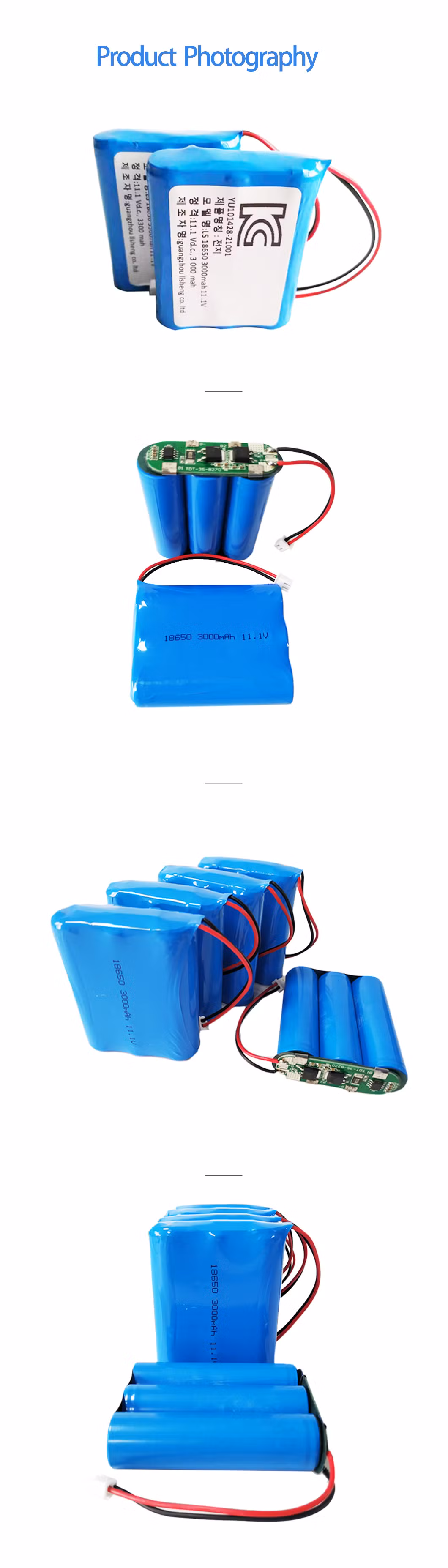 Customized Green 18650 Rechargeable Battery Pack with 3300mAh Capacity