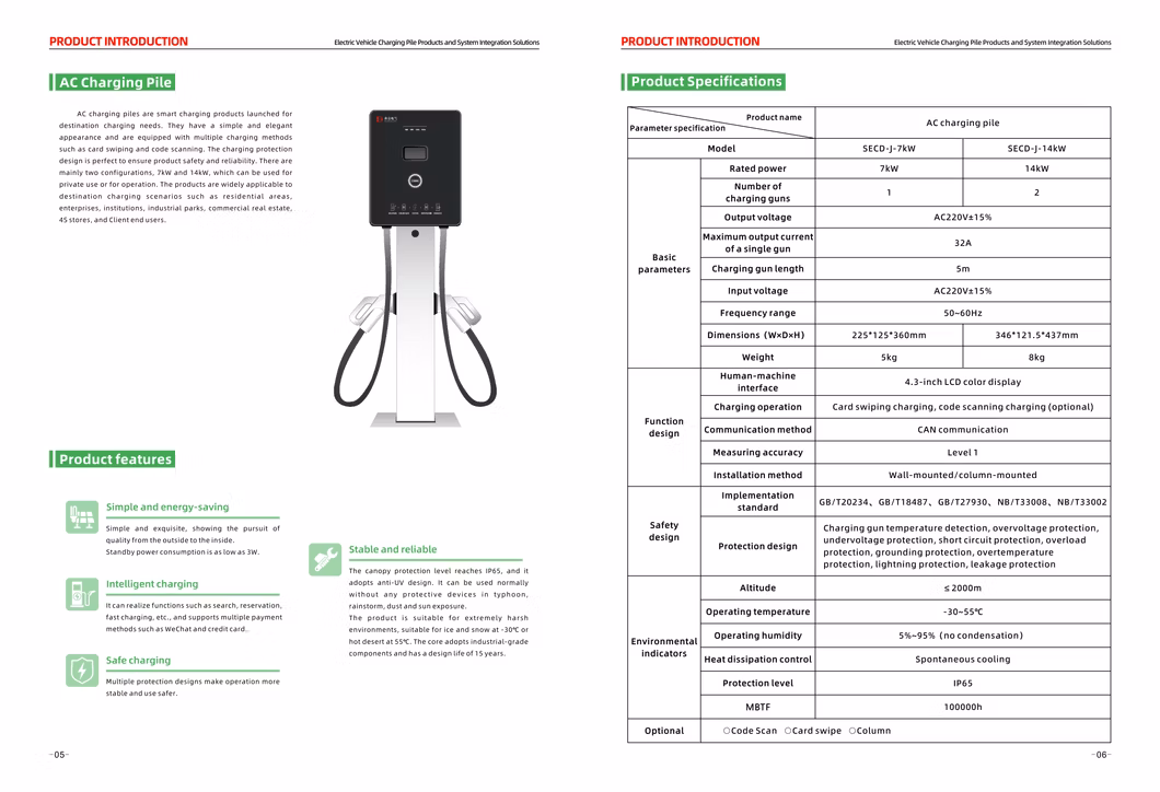 Type 1 Type 2 GB/T 14kw 22kw 44kw Dual Charing Plug Home EV Charger / Public Commercial Electric Vehicle Charging Station