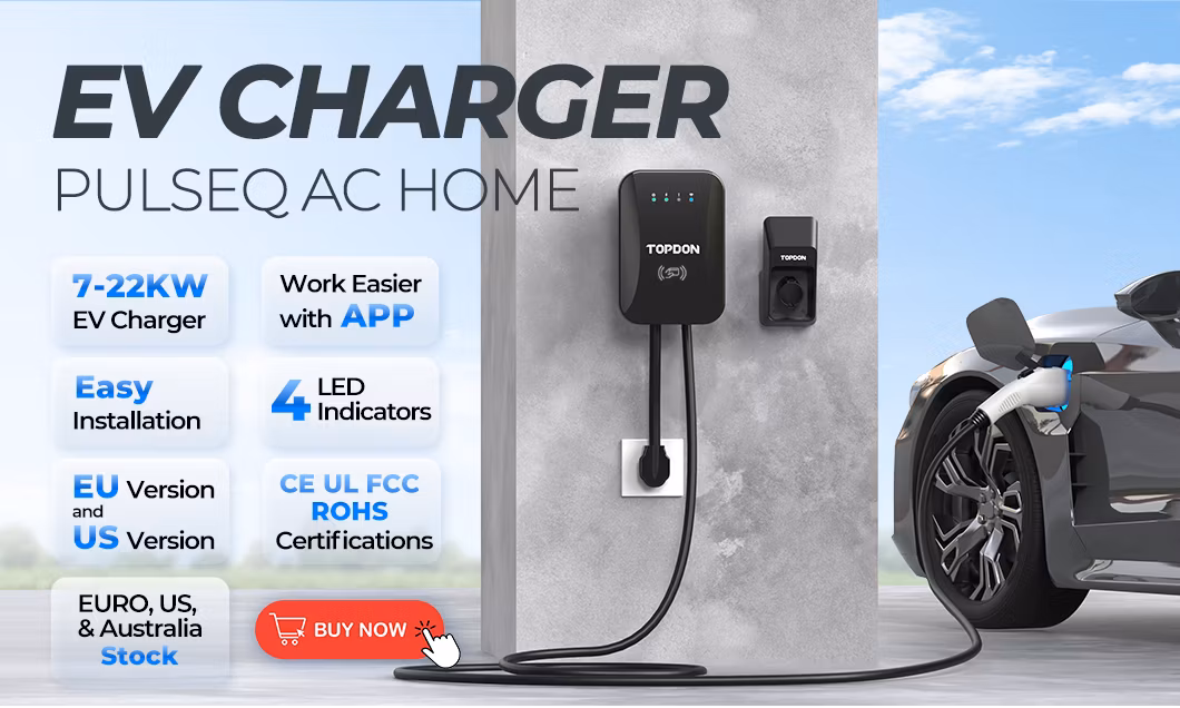 Topdon America Germany Stock Pulseq AC Home J1772 16A 32A Ocpp Type2 Phase 3 Level 2 1 Smart 22kw 11kw 16kw 7kw 9.6kw UL Wallbox Fast Electric Car AC EV Charger