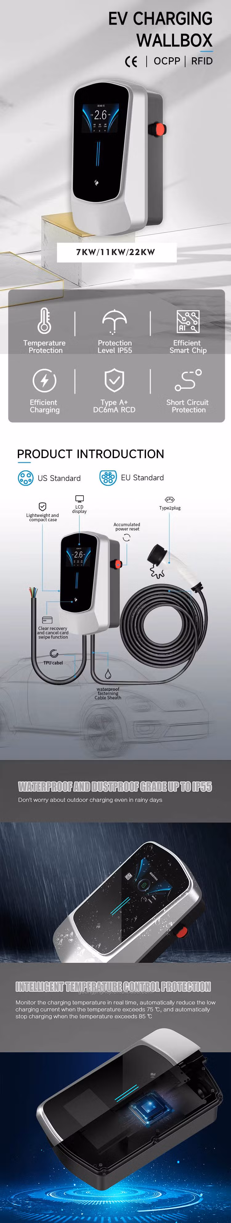 New Energy AC Wallbox Mounted Mode 2 Smart EV Mobile Charger Pile